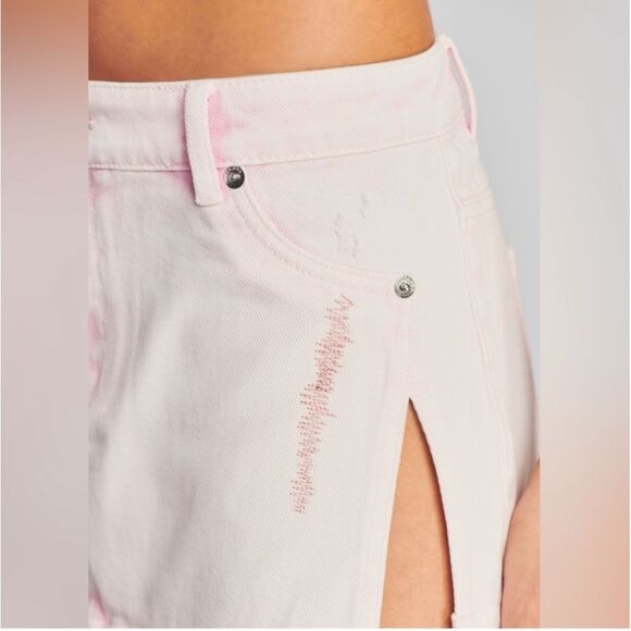 NWT SER.O.YA Zuri Denim Skirt in Bleach Pink Size 26 - Picture 4 of 13